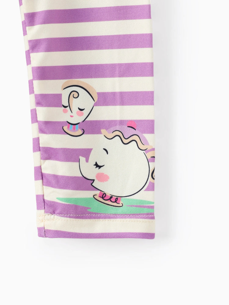 Ensemble 2 pièces t-shirt à basque et pantalon à rayures imprimé Belle pour petite fille Disney Princess, jaune