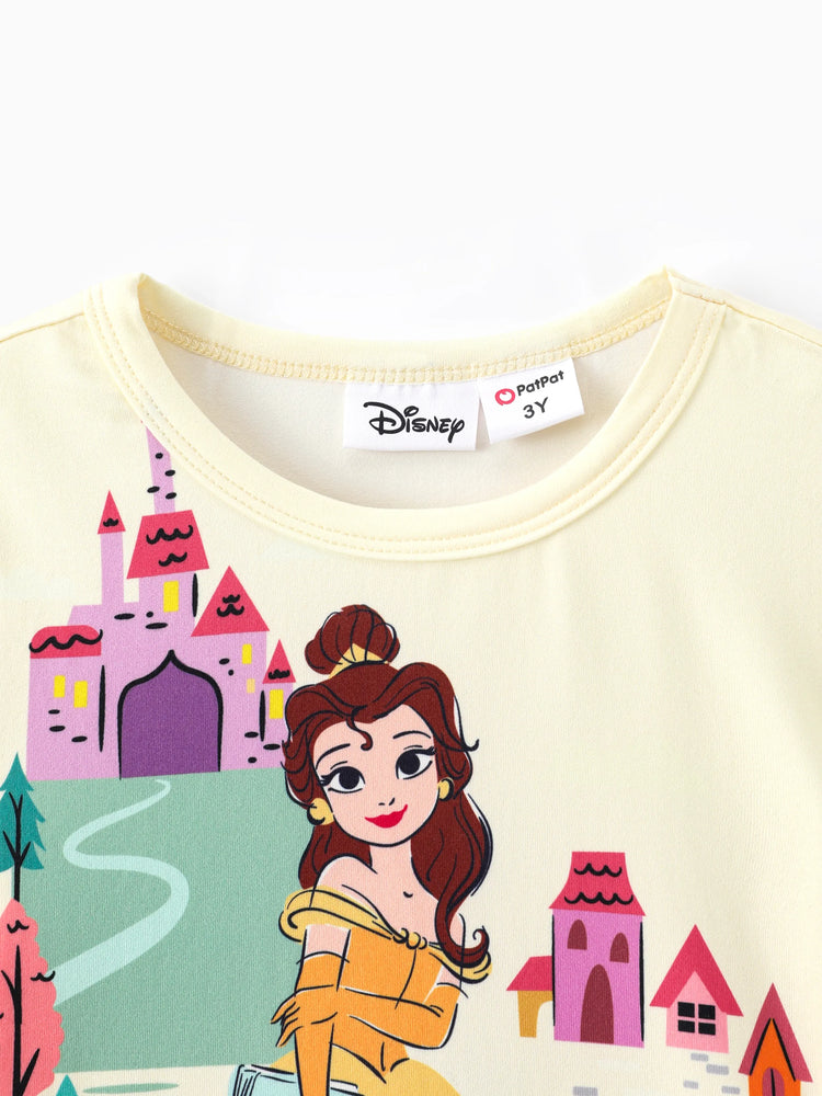 Ensemble 2 pièces t-shirt à basque et pantalon à rayures imprimé Belle pour petite fille Disney Princess, jaune