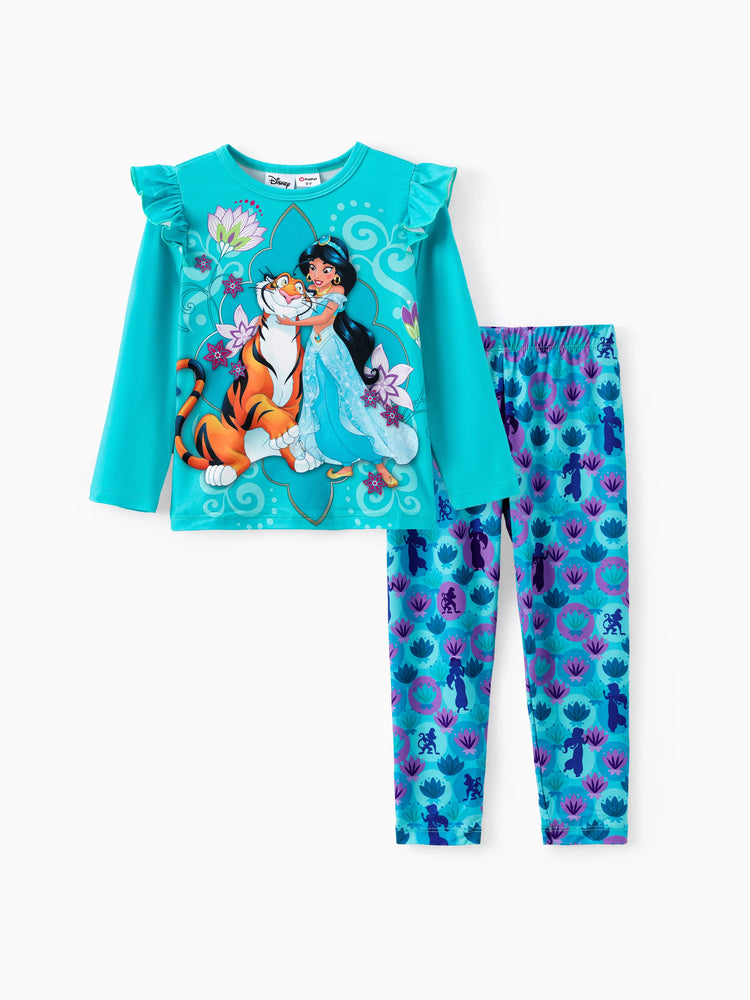 Disney Princess Baby Girl 2pcs Jasmine Print Top and Leggings Set Turquoise