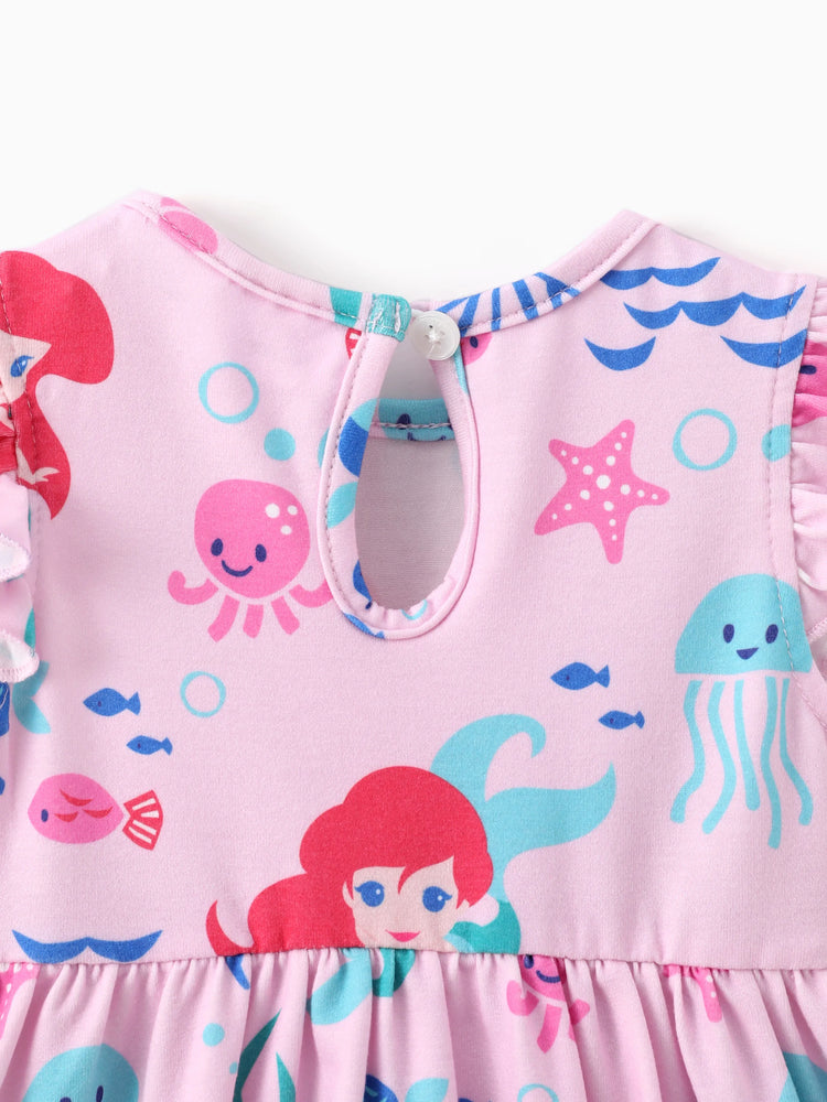 Ensemble 2 pièces Disney Princess Ariel Naia™ pour bébé fille, motif pieuvre, imprimé personnage sur le thème de l'océan, veste légère et robe rose