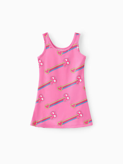 Barbie Toddler/Kid Girl Valentine's Day Letter and Heart Allover Print Dress Pink