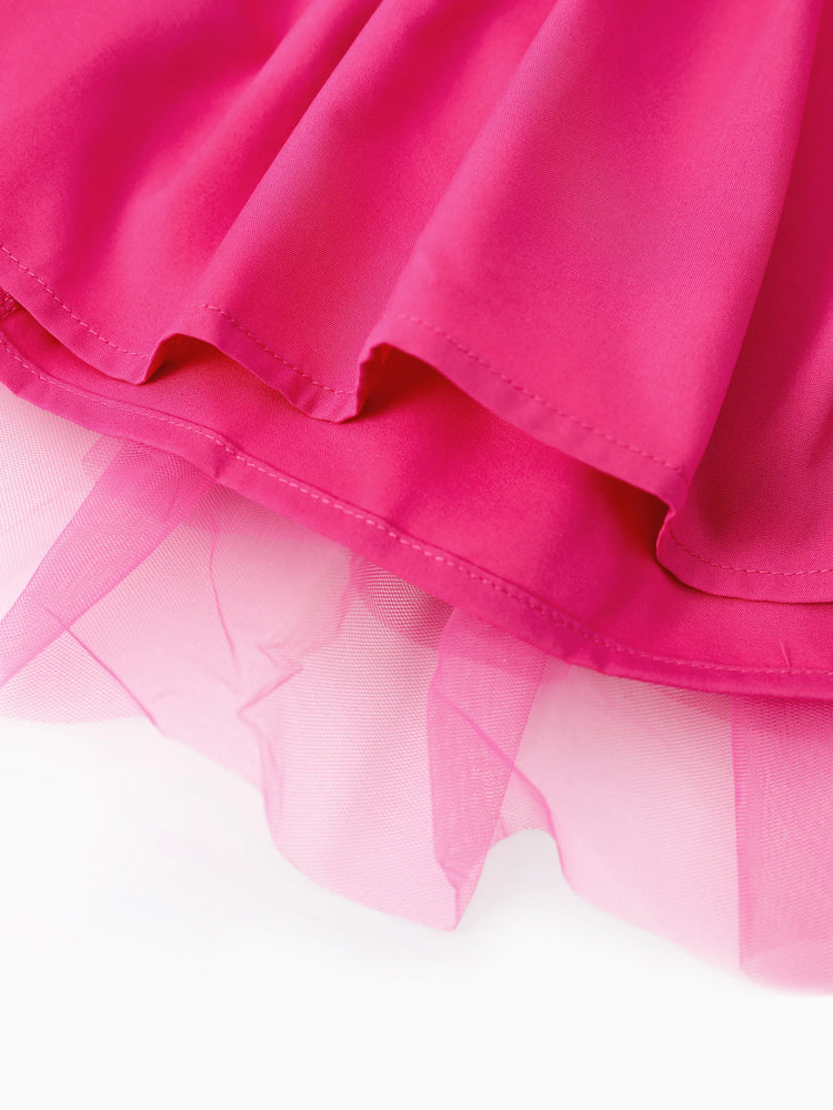 Ensemble t-shirt à manches longues ou jupe en tulle pour petite fille Barbie, rose vif