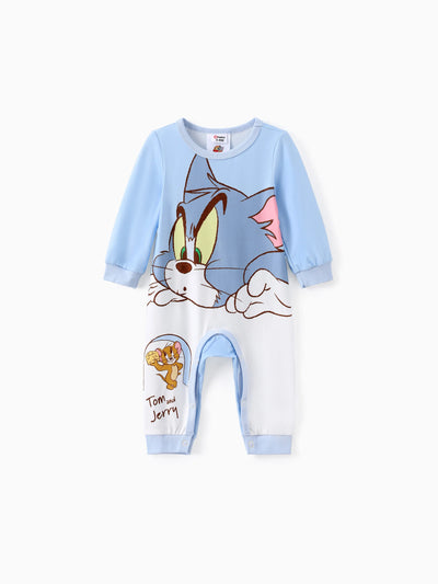 Combinaison imprimée mignonne Tom et Jerry pour bébé garçon/fille, bleue