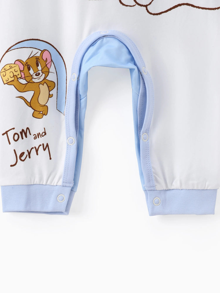 Combinaison imprimée mignonne Tom et Jerry pour bébé garçon/fille, bleue
