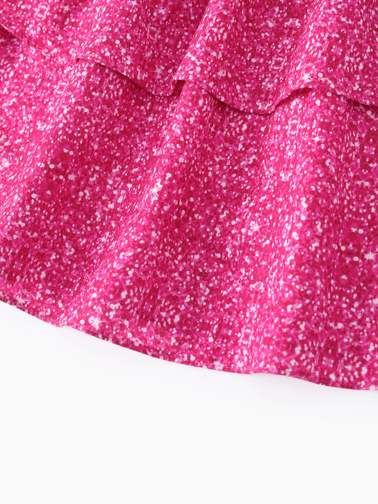 Barbie Toddler/Kid Girl One shouder desgin multi-layer Dress Rose pink