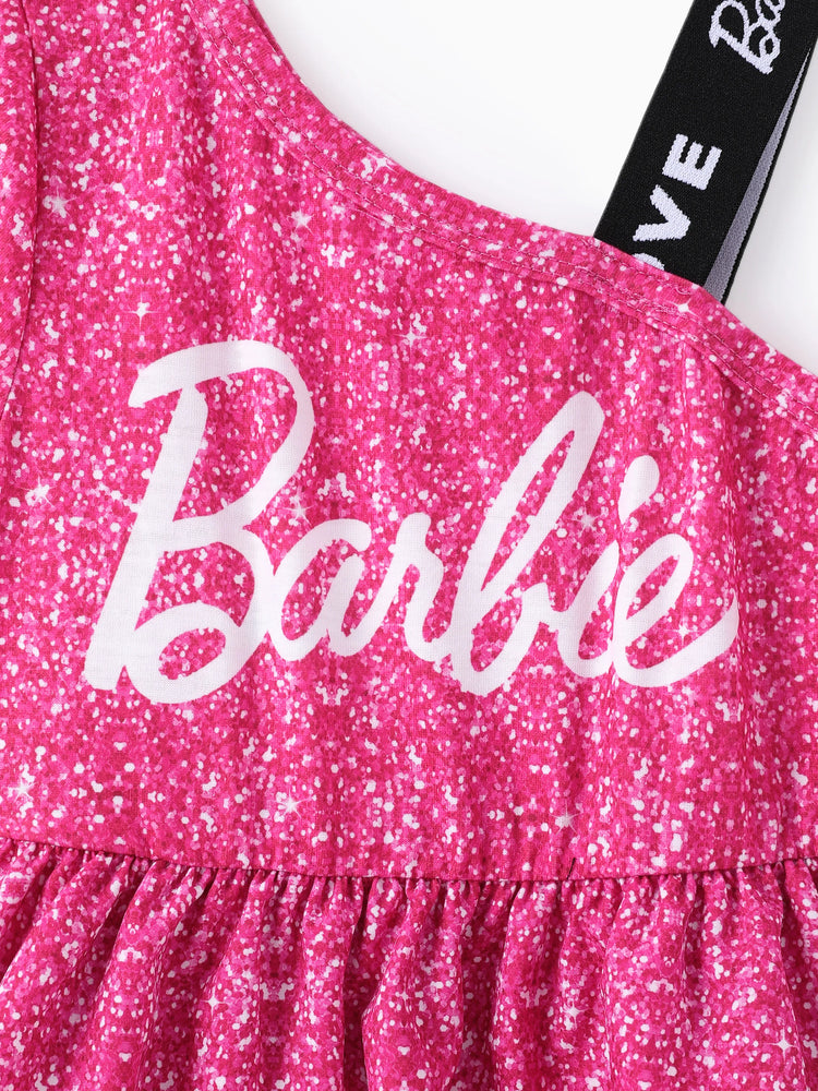 Barbie Toddler/Kid Girl One shouder desgin multi-layer Dress Rose pink