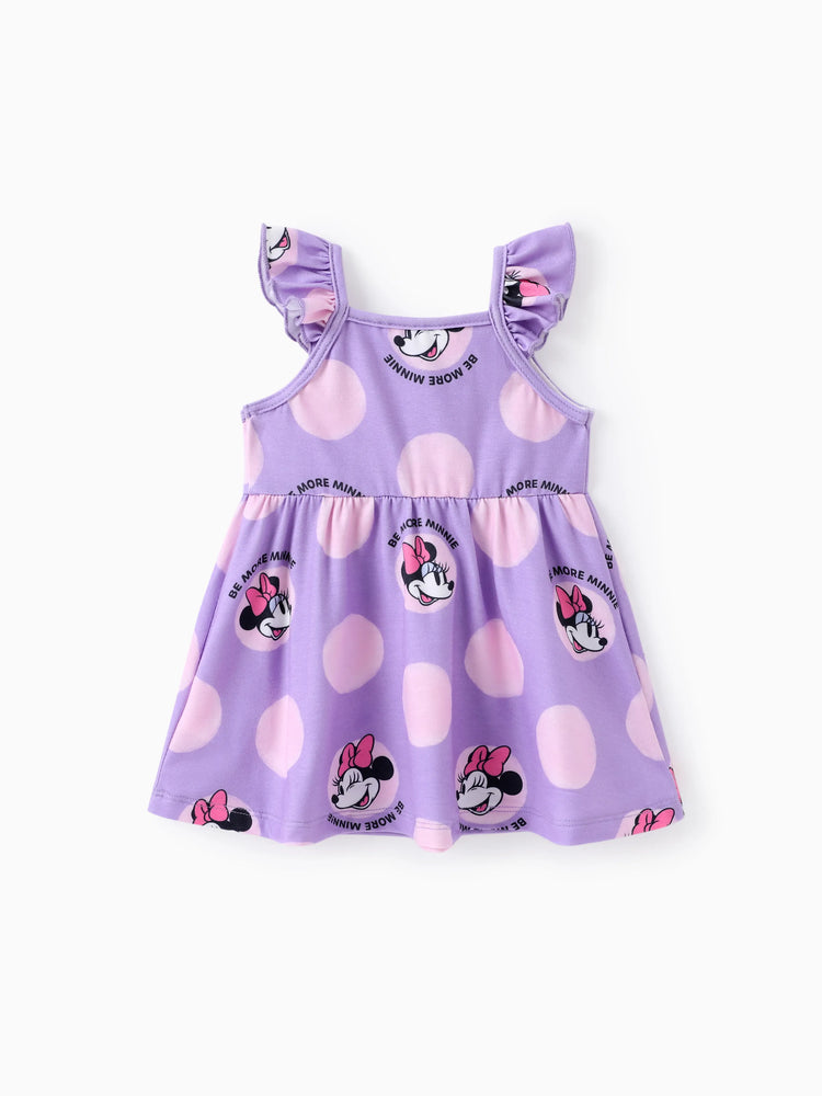 Disney Mickey and Friends Baby/Toddler Girl Minnie Character Print Ruffled Sleeve Dress Purple