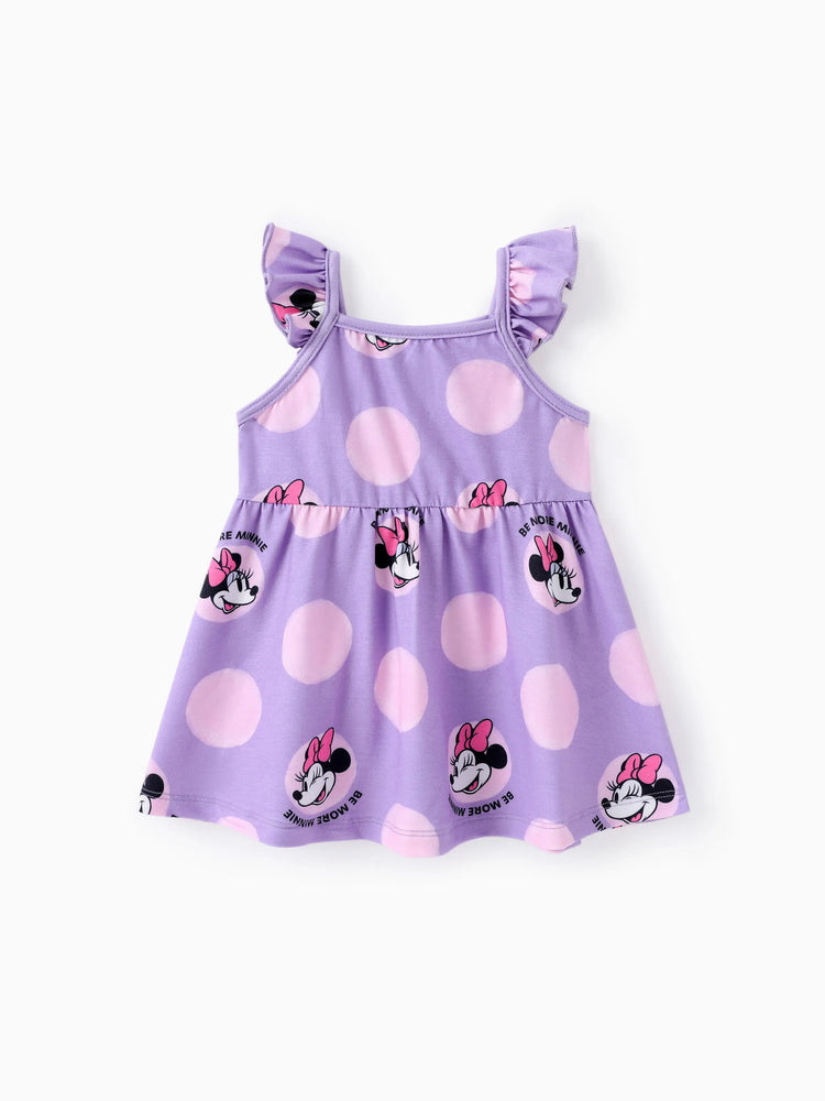 Disney Mickey and Friends Baby/Toddler Girl Minnie Character Print Ruffled Sleeve Dress Purple
