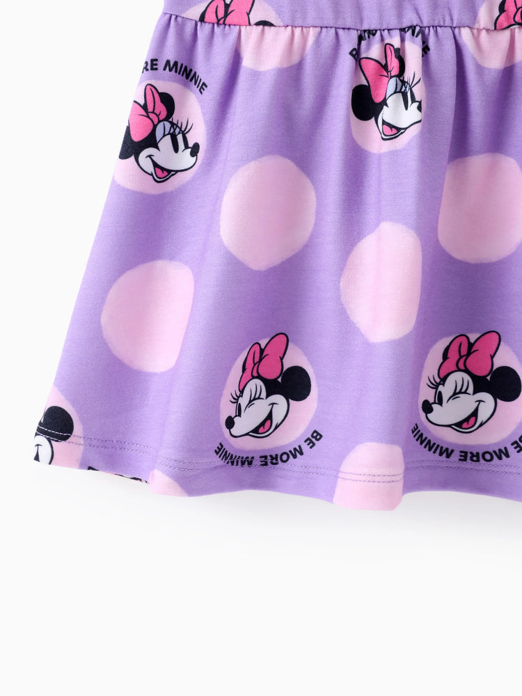 Disney Mickey and Friends Baby/Toddler Girl Minnie Character Print Ruffled Sleeve Dress Purple