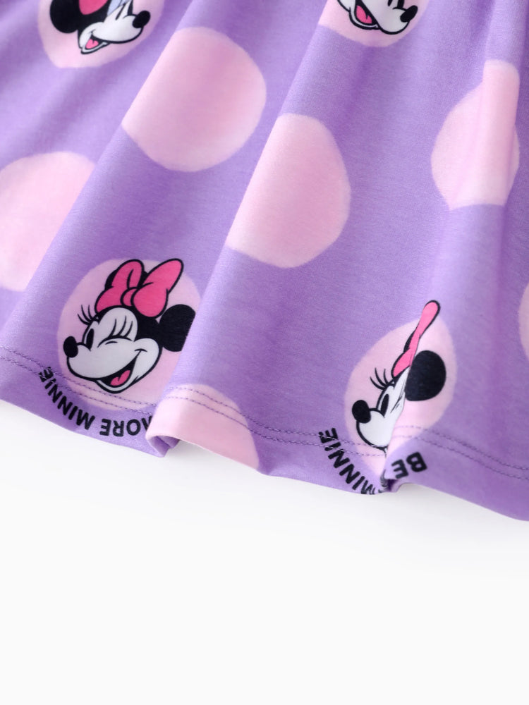 Disney Mickey and Friends Baby/Toddler Girl Minnie Character Print Ruffled Sleeve Dress Purple