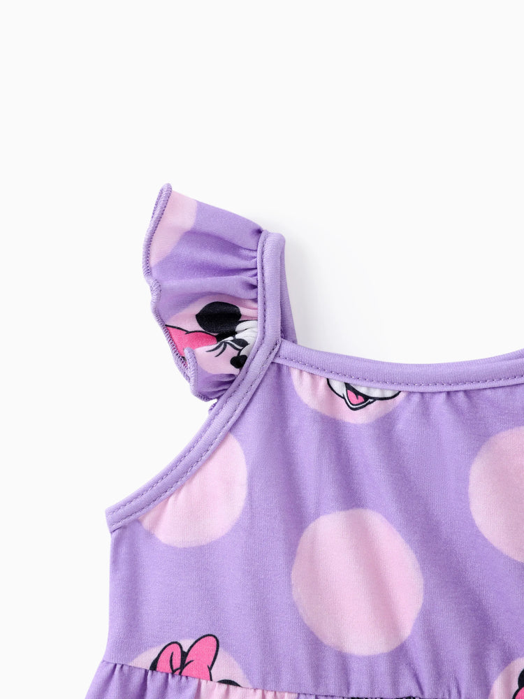 Disney Mickey and Friends Baby/Toddler Girl Minnie Character Print Ruffled Sleeve Dress Purple