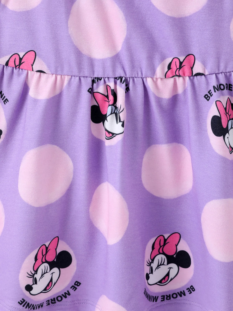 Disney Mickey and Friends Baby/Toddler Girl Minnie Character Print Ruffled Sleeve Dress Purple