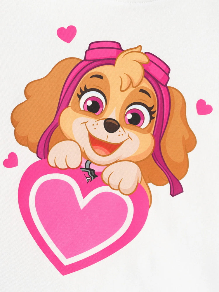 PAW Patrol Toddler Girl 2pcs Skye Heart Print Cotton Tee and Elasticized Shorts Set White