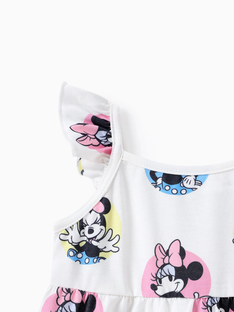 Robe blanche à manches volantées et imprimé Minnie pour bébé/petite fille Disney Mickey et ses amis