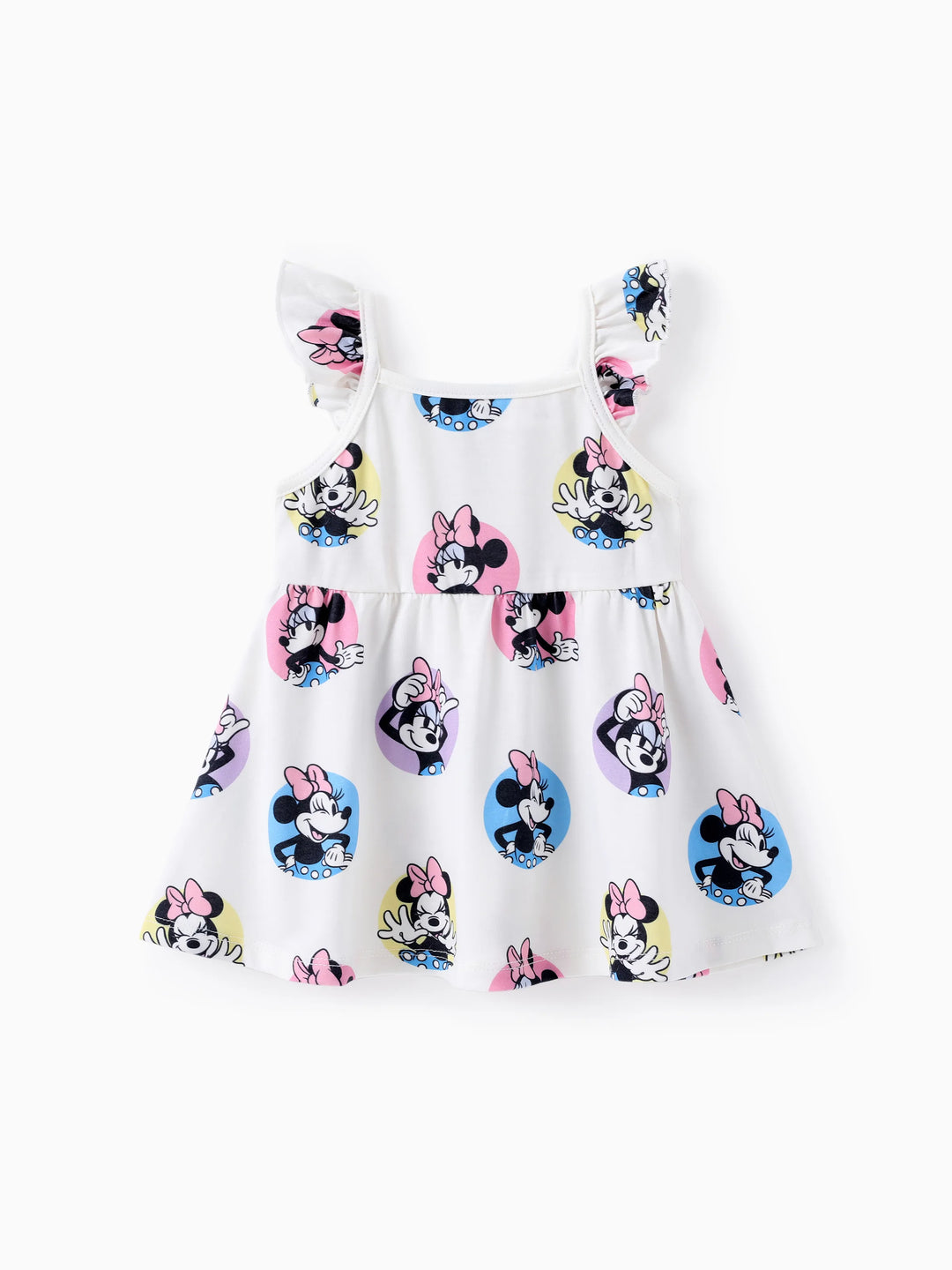 Disney Mickey and Friends Baby/Toddler Girl Minnie Character Print Ruffled Sleeve Dress White