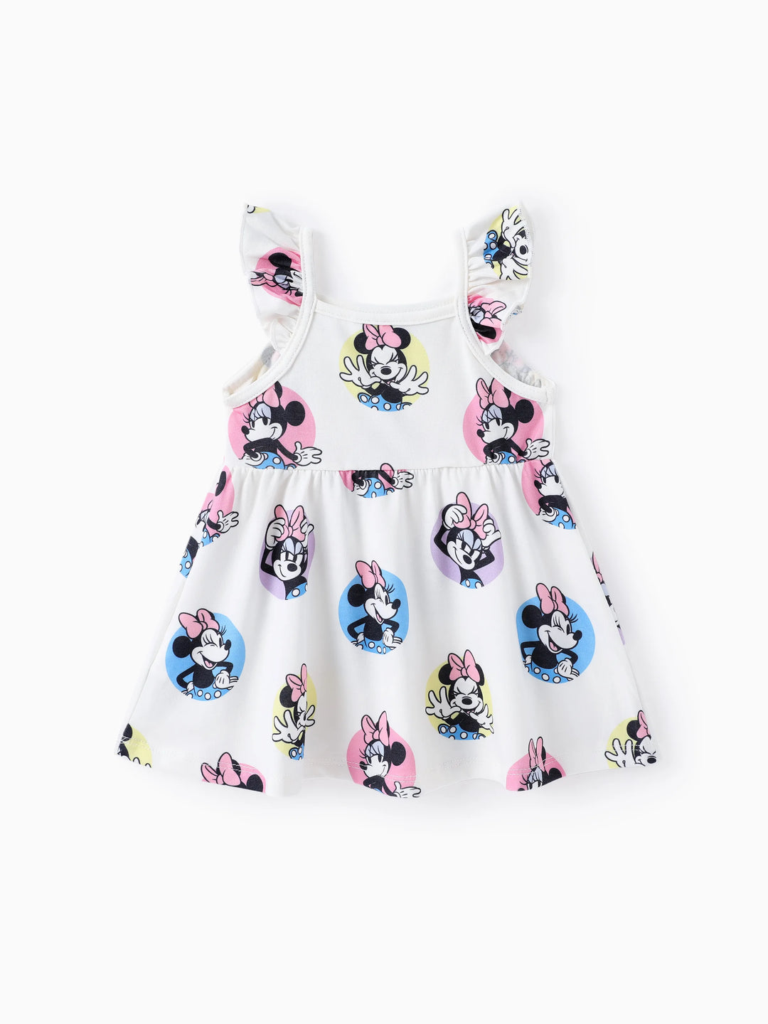 Vestido blanco con mangas con volantes y estampado de Minnie de Mickey y sus amigos de Disney para bebé/niña pequeña