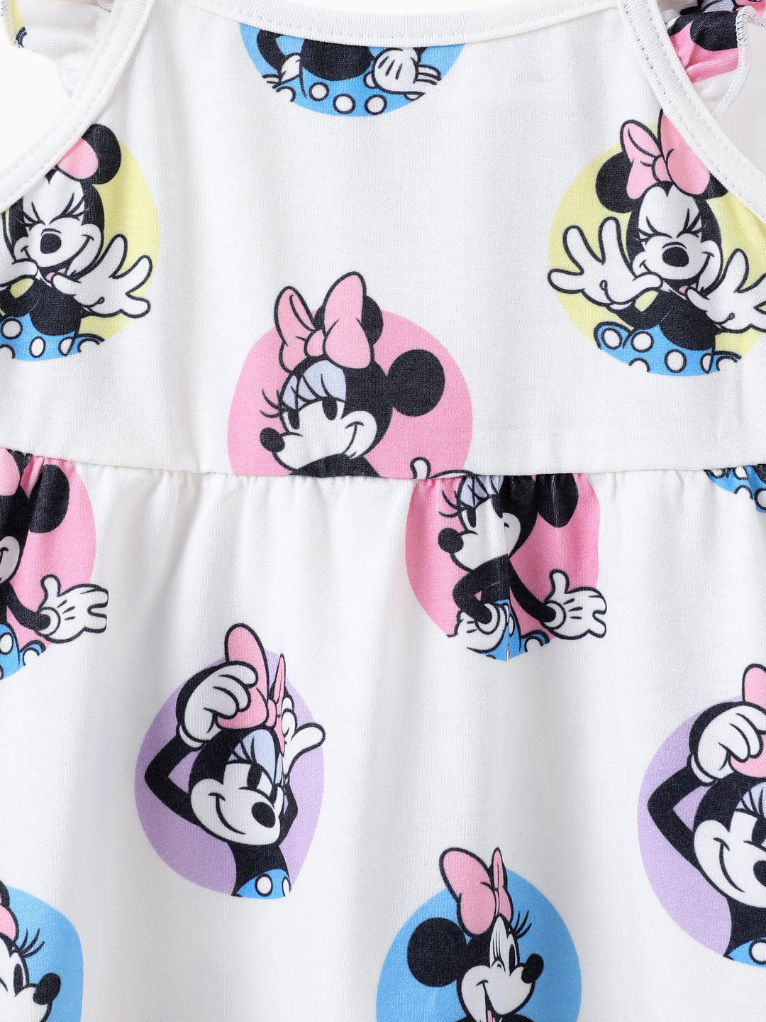 Vestido blanco con mangas con volantes y estampado de Minnie de Mickey y sus amigos de Disney para bebé/niña pequeña