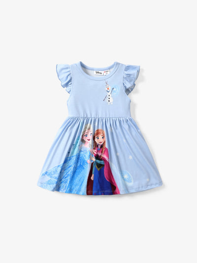 Disney Frozen Elsa & Anna 1pc Naia™ Character Print Ruffled/Sleeveless Dress Blue