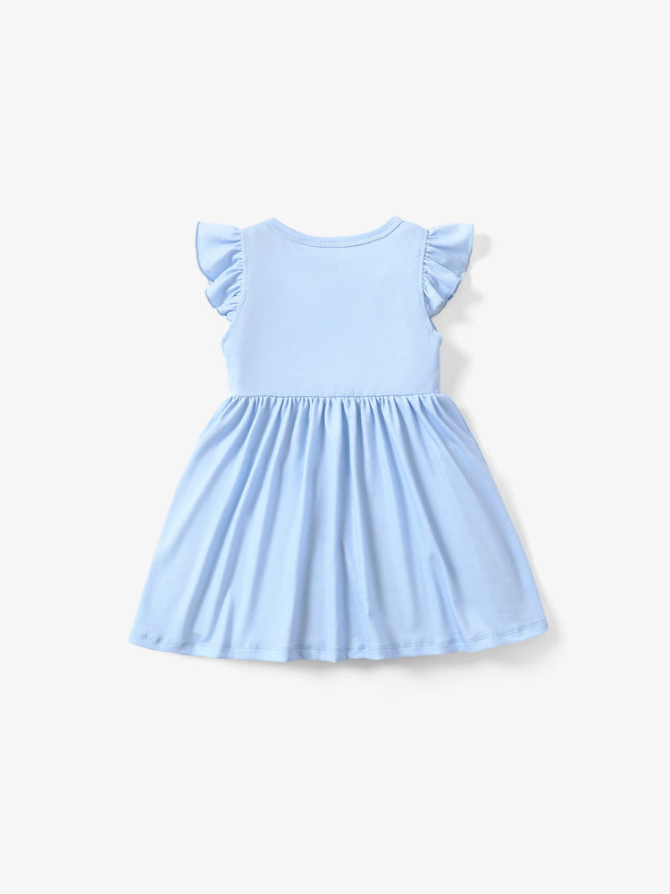 Disney Frozen Elsa & Anna 1pc Naia™ Character Print Ruffled/Sleeveless Dress Blue