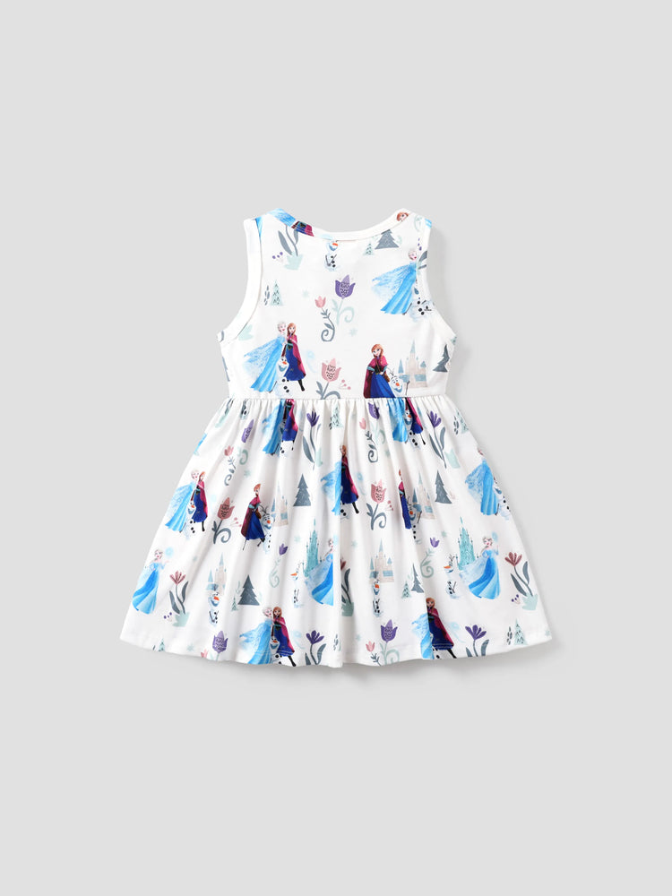Disney Frozen Elsa & Anna 1pc Naia™ Character Print Ruffled/Sleeveless Dress White