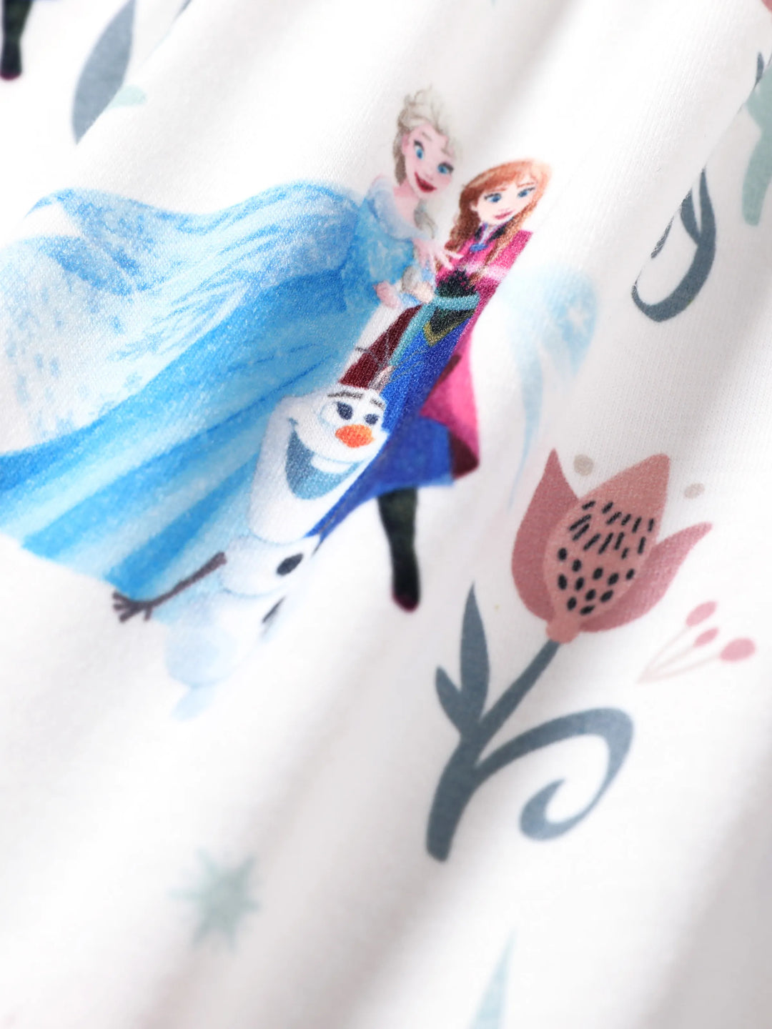 Robe à volants/sans manches blanche à imprimé personnages Elsa et Anna de Disney La Reine des Neiges Naia™, 1 pièce