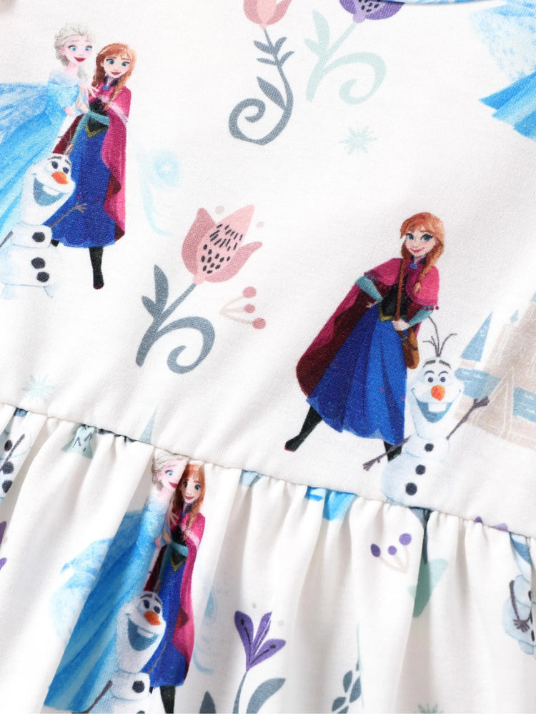 Disney Frozen Elsa & Anna 1pc Naia™ Character Print Ruffled/Sleeveless Dress White