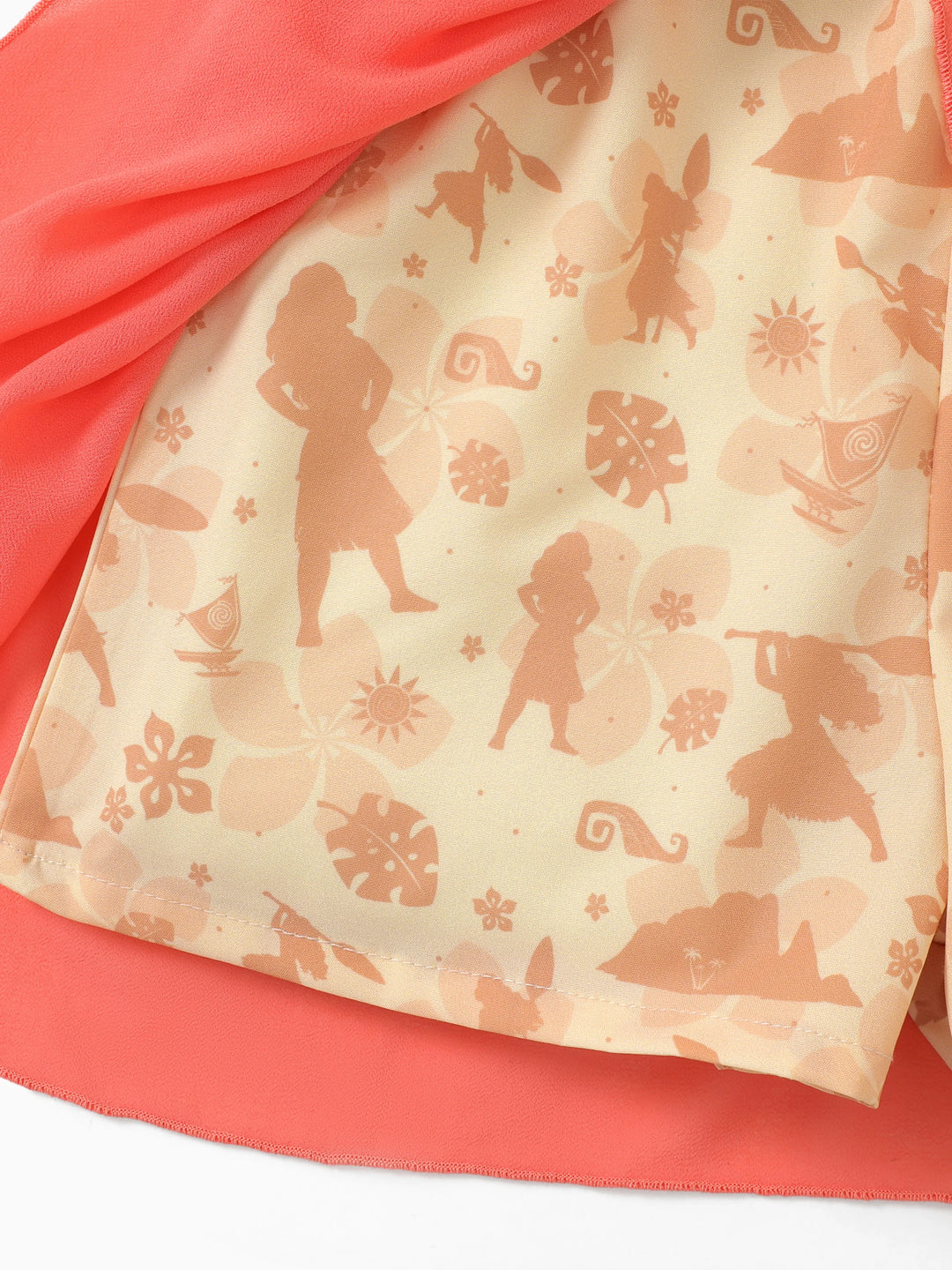 Disney Princess Moana Toddler Girl Character Print Bowknot Mesh Ruffled Romper orangered