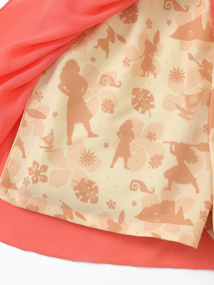 Barboteuse à volants en maille avec nœud et imprimé princesse Disney Moana pour petite fille, orange et rouge