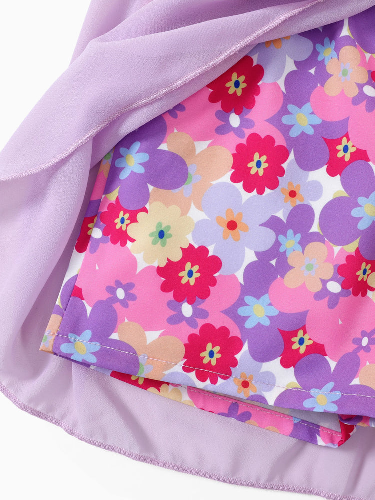 Barboteuse à volants en maille avec nœud papillon et imprimé princesse Disney Raiponce pour petite fille, violet