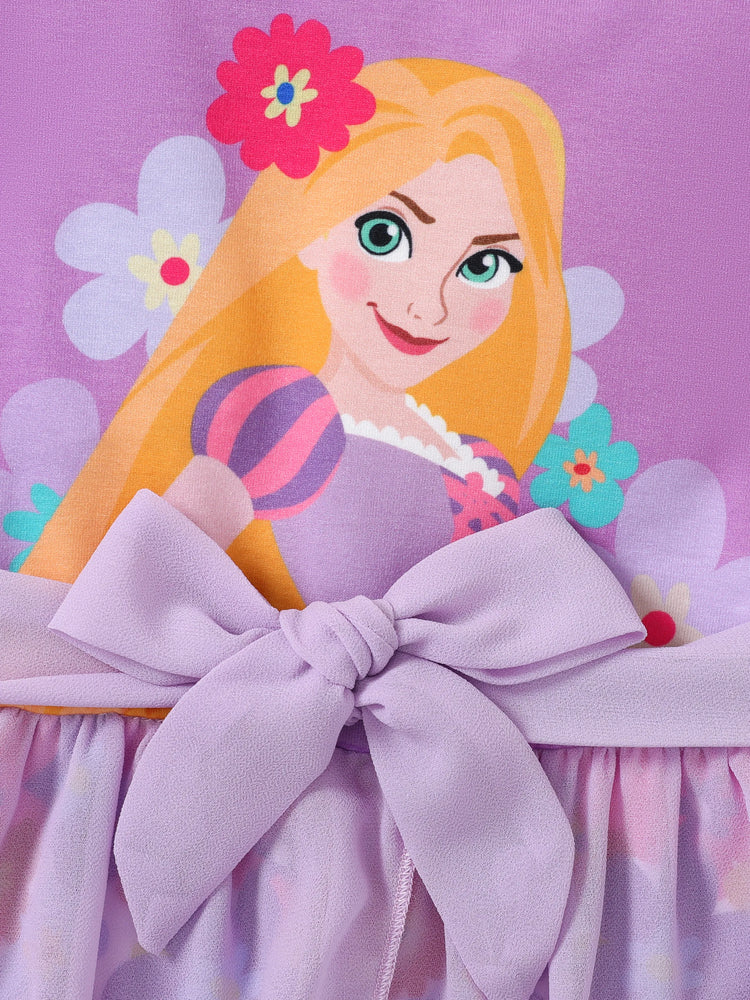 Barboteuse à volants en maille avec nœud papillon et imprimé princesse Disney Raiponce pour petite fille, violet