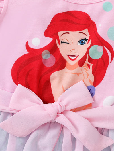 Barboteuse à volants en maille avec nœud et imprimé princesse Ariel pour petite fille, rose