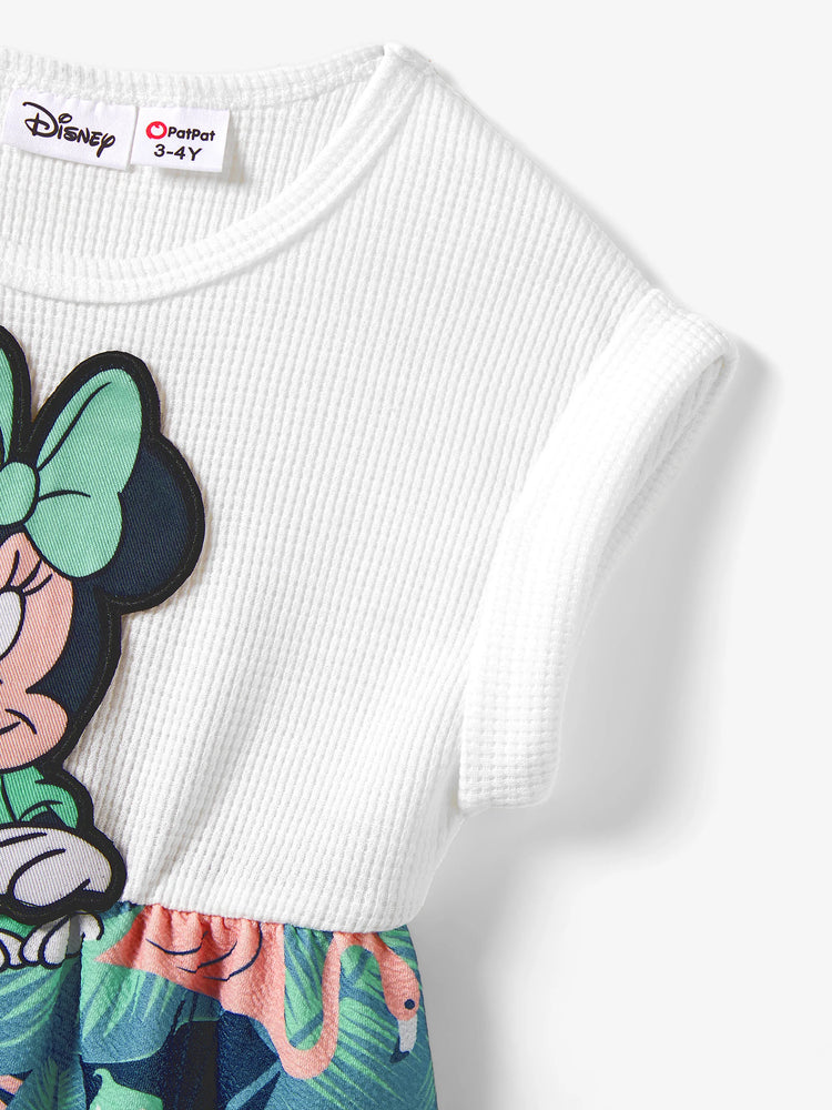 T-shirt/robe assorti(e) Disney Mickey et ses amis en tissu gaufré à imprimé botanique tropical vert et blanc