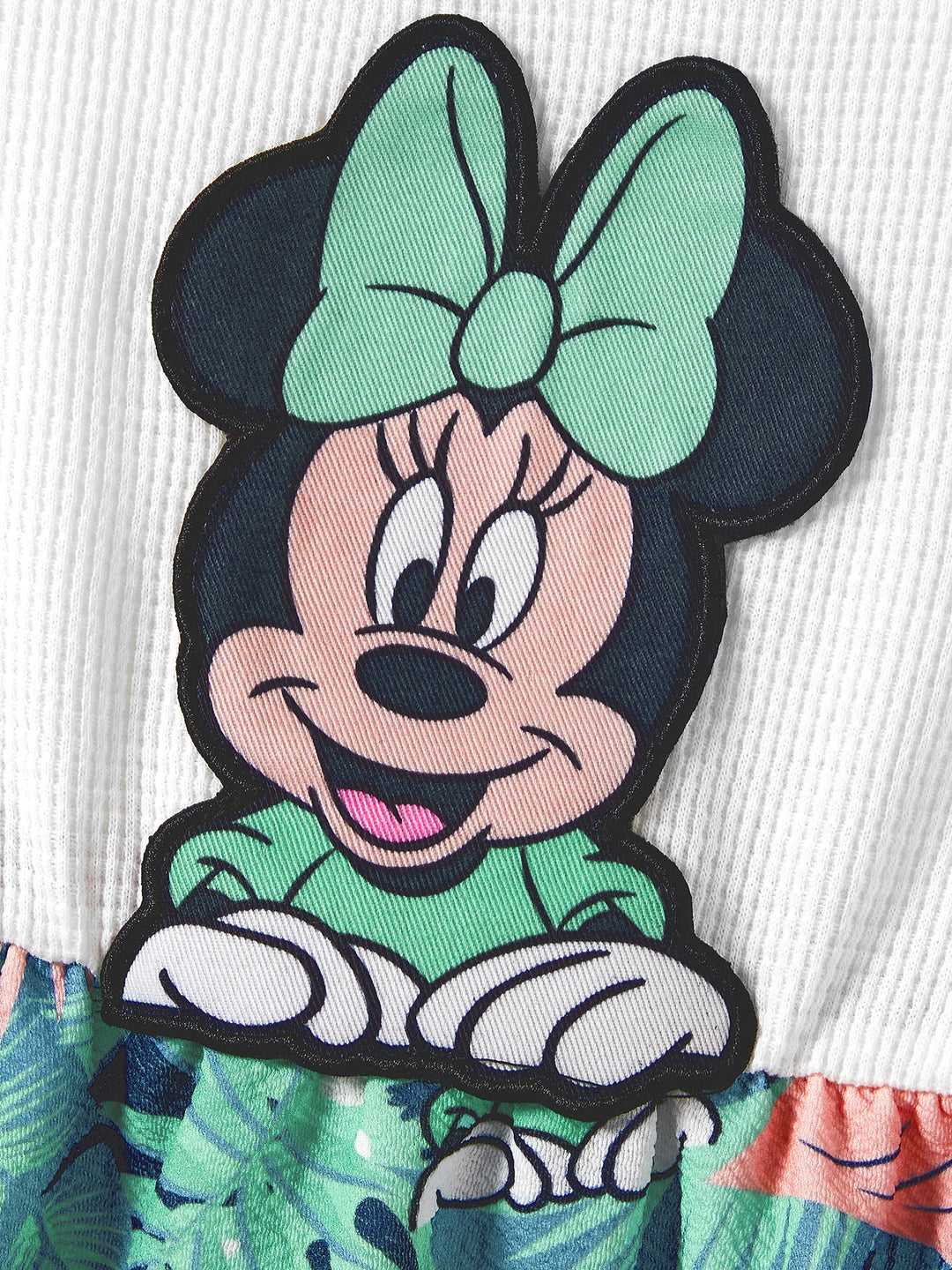 Disney Mickey und Freunde Daddy & Tochter Tropischer Botanischer Druck Waffelstoff T-Shirt/Kleid grünweiß