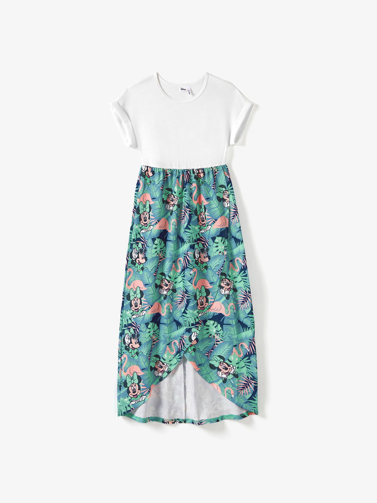 T-shirt/robe assorti(e) Disney Mickey et ses amis en tissu gaufré à imprimé botanique tropical vert et blanc