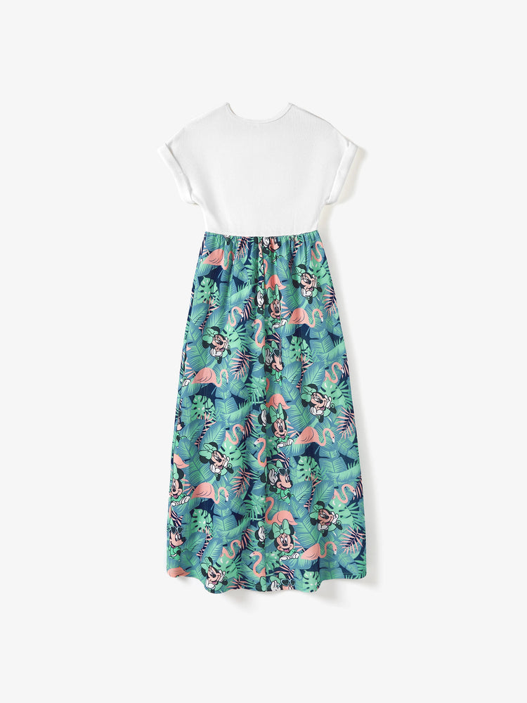 T-shirt/robe assorti(e) Disney Mickey et ses amis en tissu gaufré à imprimé botanique tropical vert et blanc