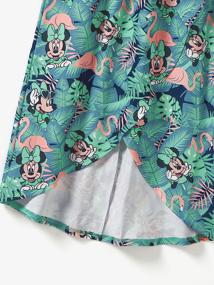 T-shirt/robe assorti(e) Disney Mickey et ses amis en tissu gaufré à imprimé botanique tropical vert et blanc