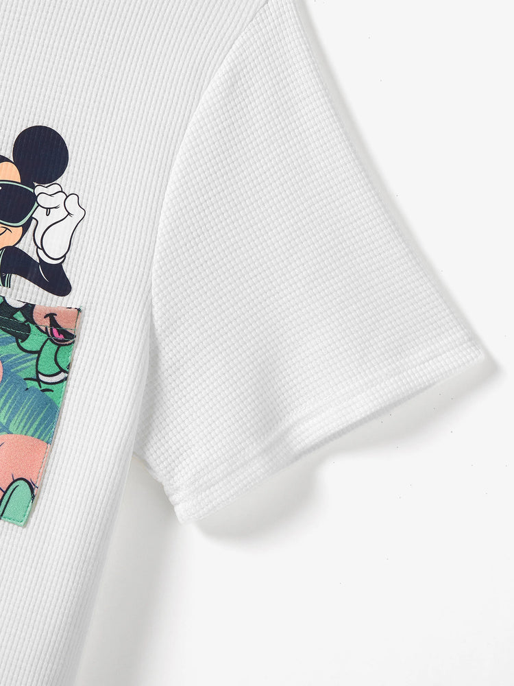 T-shirt/robe assorti(e) Disney Mickey et ses amis en tissu gaufré à imprimé botanique tropical vert et blanc