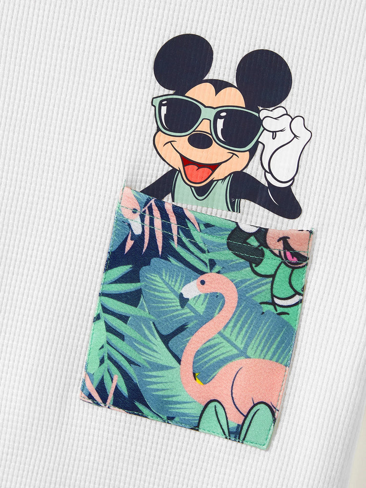 T-shirt/robe assorti(e) Disney Mickey et ses amis en tissu gaufré à imprimé botanique tropical vert et blanc