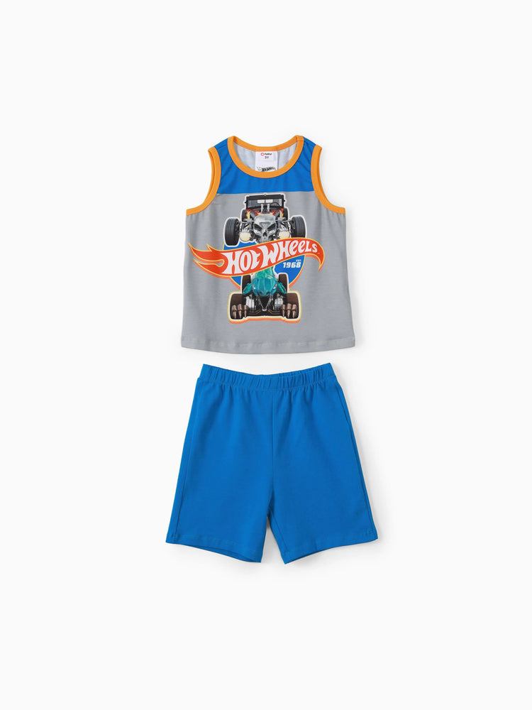 Hot Wheels 2pcs Toddler Boy Naia Colorblock Tank Top and Elasticized Cotton Shorts set Blue