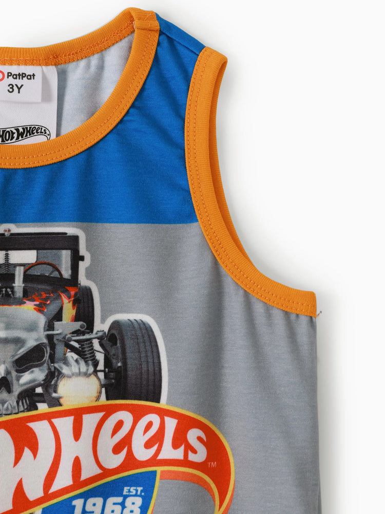 Hot Wheels 2pcs Toddler Boy Naia Colorblock Tank Top and Elasticized Cotton Shorts set Blue