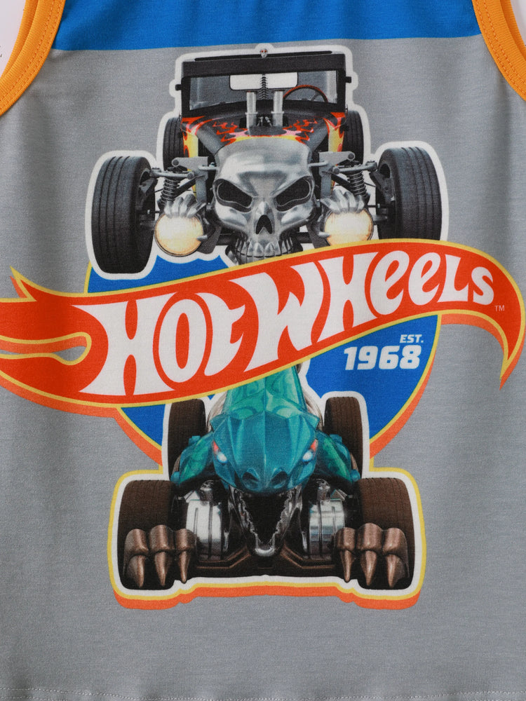 Hot Wheels 2pcs Toddler Boy Naia Colorblock Tank Top and Elasticized Cotton Shorts set Blue