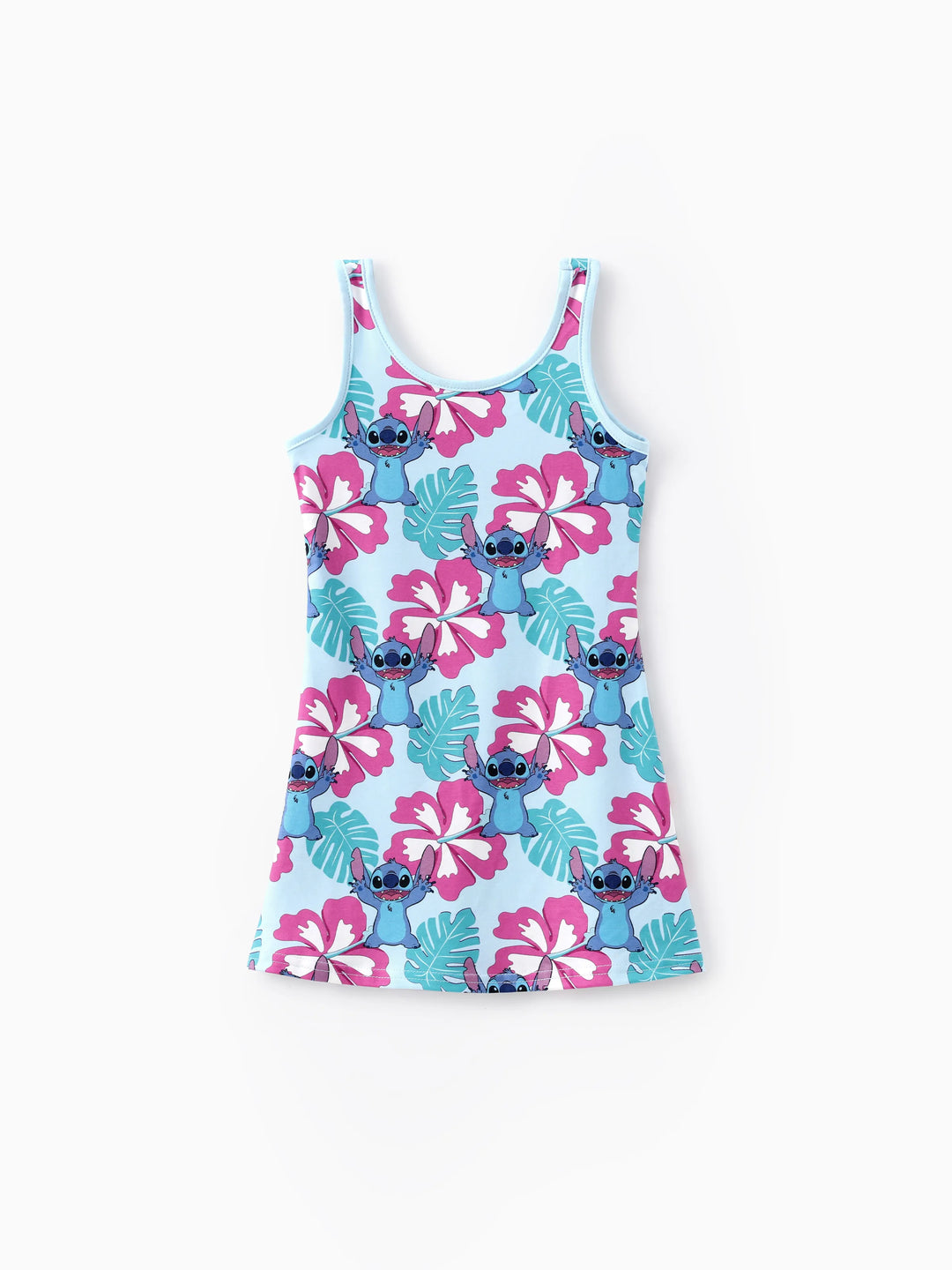 Disney Stitch Kleinkind/Kind Mädchen 1 Stück Naia™ Hawaii Stil Charakter Allover Print ärmelloses Kleid blau