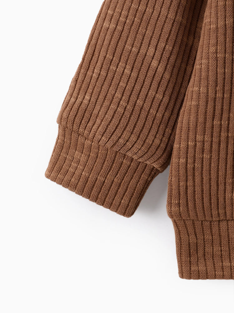 Baby Boy/Girl Clothes Button Design Solid Ribbed Knitted Long-sleeve Pullover Top Brown