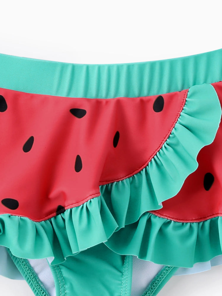 Maillot de bain 2 pièces Disney Mickey et ses amis pour bébé/petite fille, motif pastèque à pois, brodé avec écusson Minnie, rouge pastèque