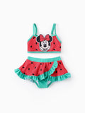 Maillot de bain 2 pièces Disney Mickey et ses amis pour bébé/petite fille, motif pastèque à pois, brodé avec écusson Minnie, rouge pastèque