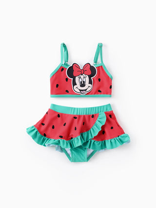 Disney Mickey and Friends Baby/Toddler Girl 2pcs Watermelon Polka Dots Embroidered Minnie Patch Swimsuit Watermelonred