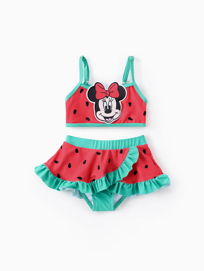 Disney Mickey and Friends Baby/Toddler Girl 2pcs Watermelon Polka Dots Embroidered Minnie Patch Swimsuit Watermelonred