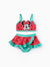 Disney Mickey and Friends Baby/Toddler Girl 2pcs Watermelon Polka Dots Embroidered Minnie Patch Swimsuit Watermelonred