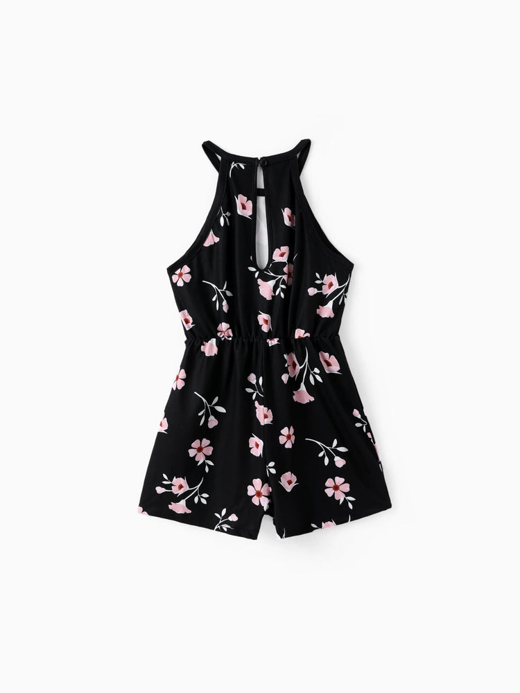 Combinaison dos nu à imprimé floral pour fille, noire