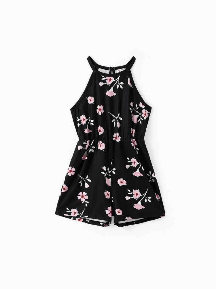 Combinaison dos nu à imprimé floral pour fille, noire